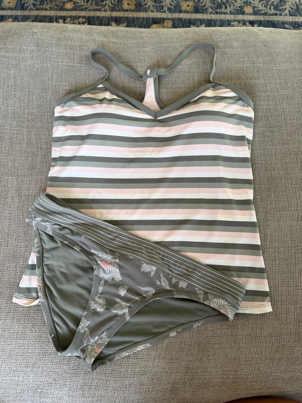 Carve Designs green/pink stripe Stinson tankini bathing suit set size medium